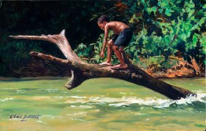 Jump (oil on wood)